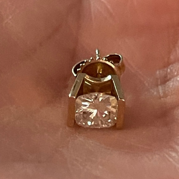 Fine Custom Made Cushion Cut Moissanite Earrings Solid 14K Yellow Gold - Picture 11 of 12